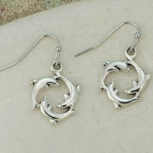Dolphin Pod Silver Circle Earrings